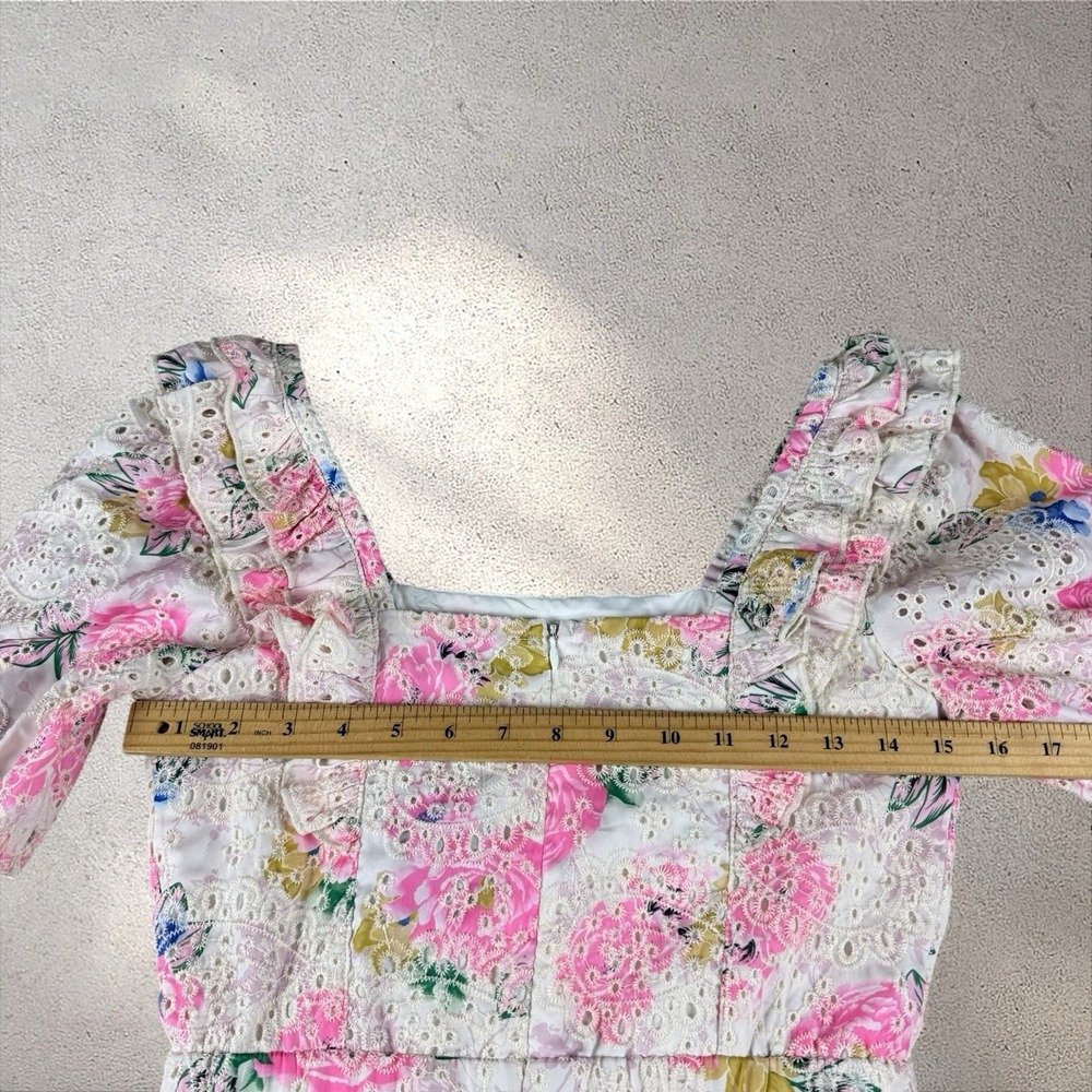 Adelyn Rae Kerry Eyelet Mini Dress Pink Floral Ruffles Pastel Size XS NWT - Picture 7 of 7